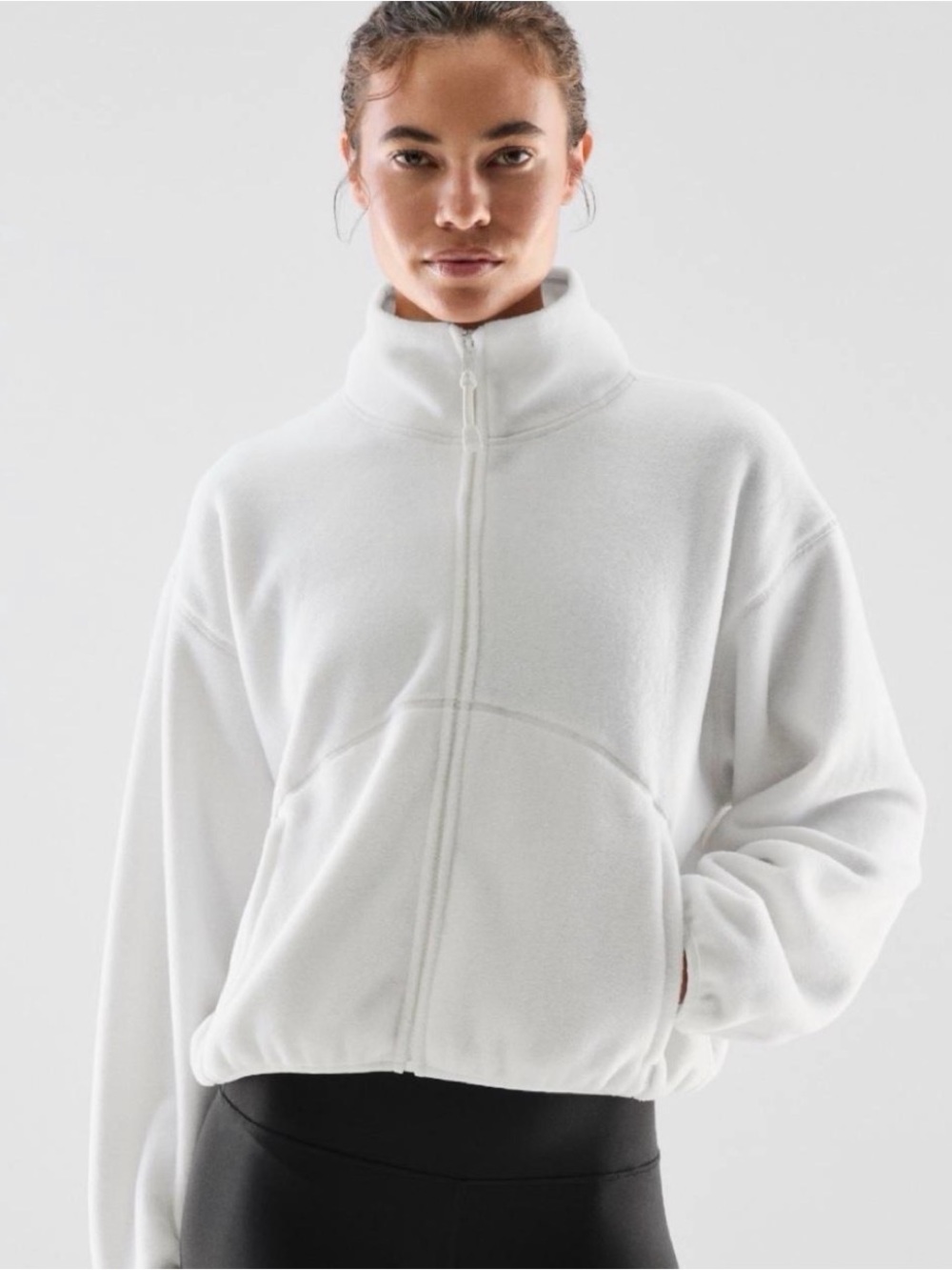 Aritzia White Full-Zip Teddy Jacket